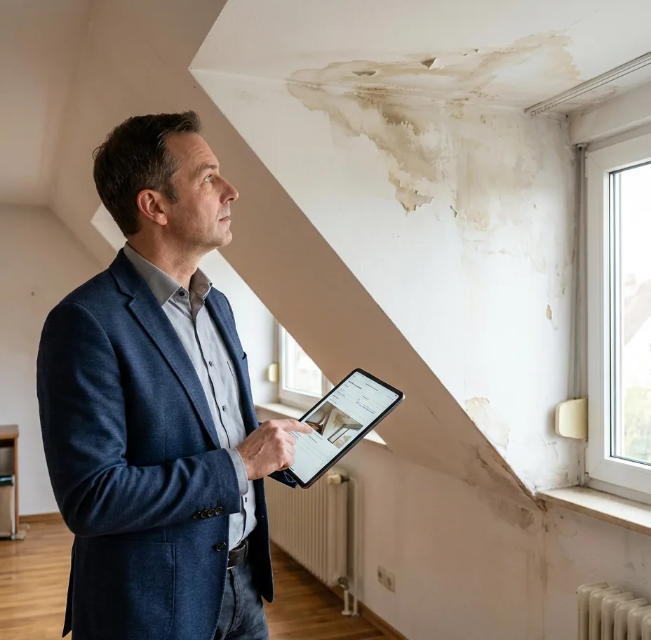 Schadensaufnahme: Begutachtung eines Wasserschadens mit digitaler Dokumentation